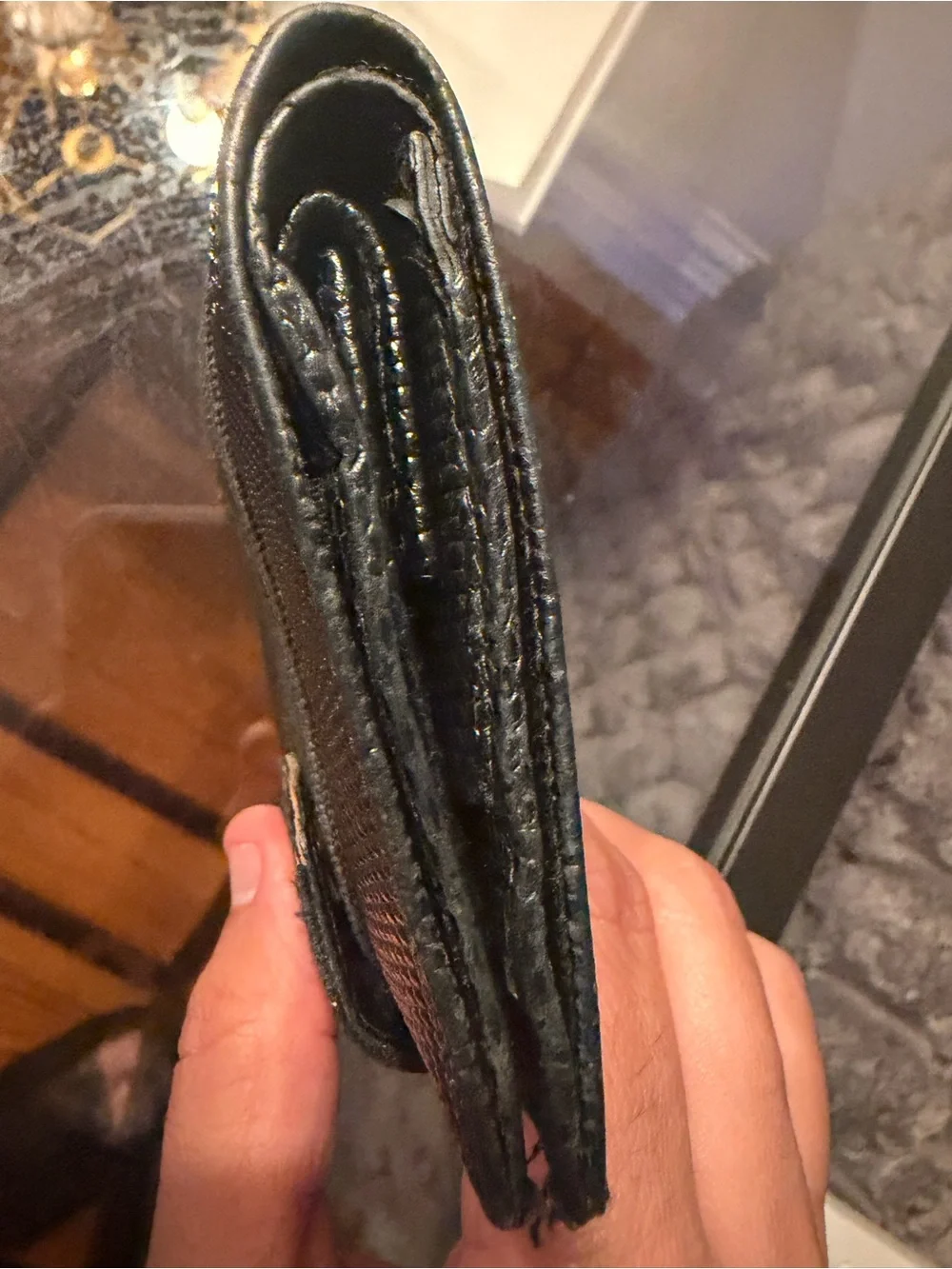 Salvatore Ferragamo Black Textured Leather Wallet with Silver Buckle